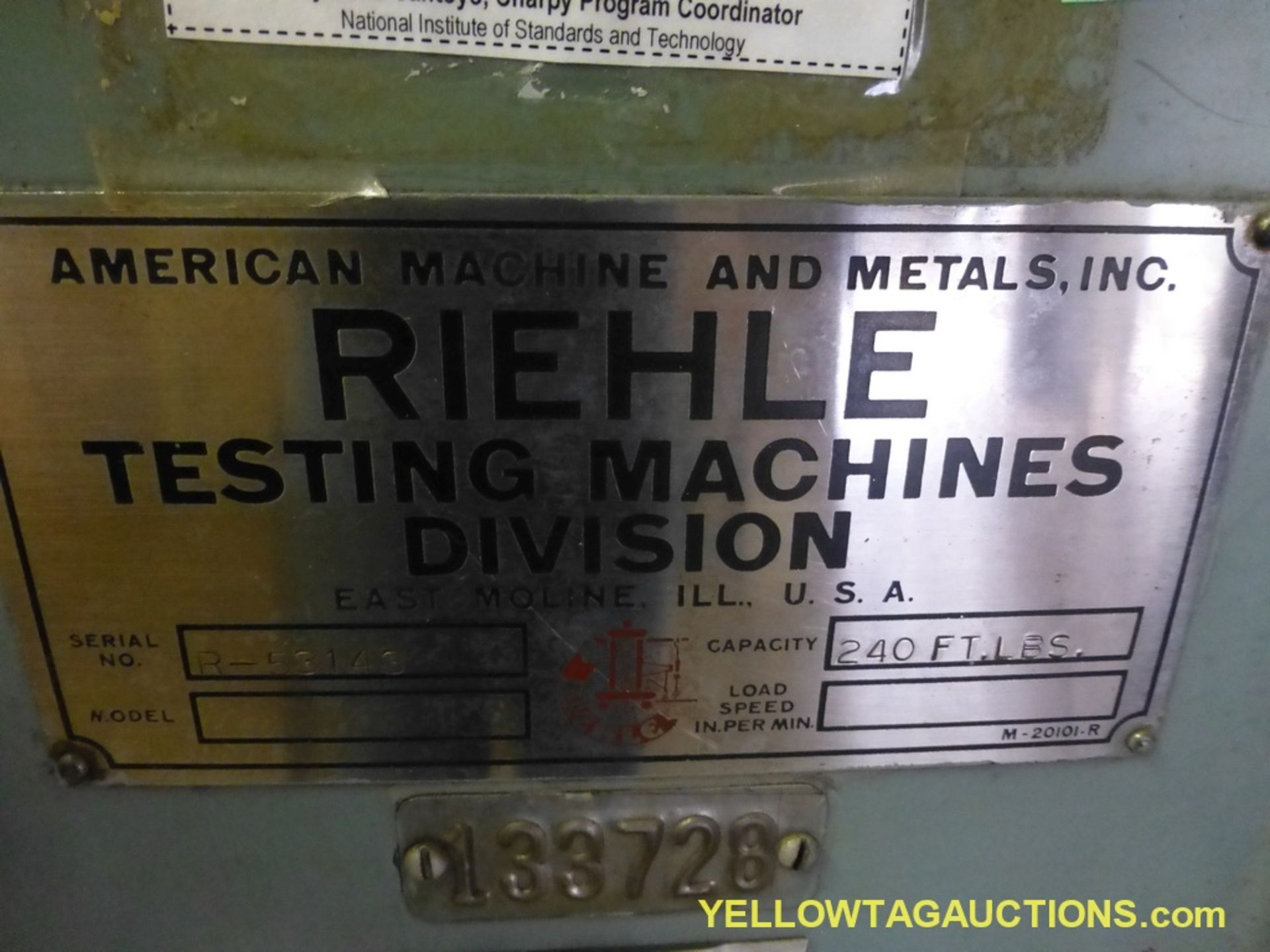 Riethle Impact Testing Machine | Serial No. R-53143; Capacity: 240 lbs/ft - Image 6 of 6