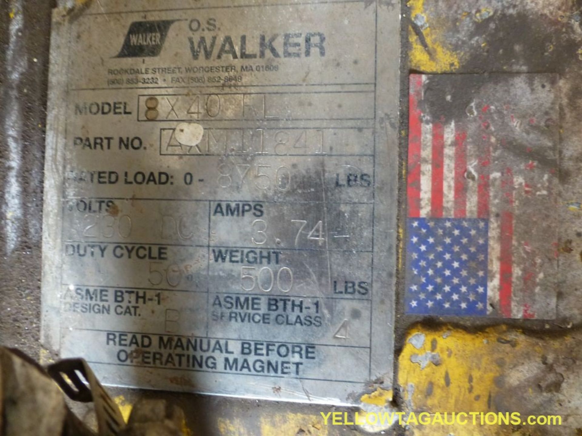 Walker Magnetics Lifting Magnet | Model No. 8X40 HL; Rated Load: 8750 lbs; 230 VDC; 3.74A - Image 4 of 4
