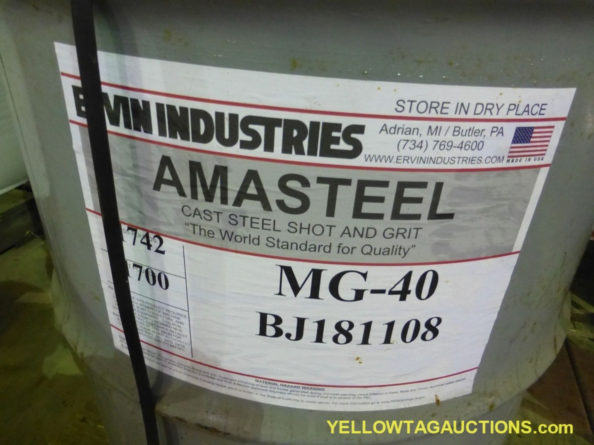 Lot of (2) 50 Gallon Barrels of Ervin Industries Amasteel Cast Steel Shot and Grit | Model No. MG-40 - Image 3 of 4