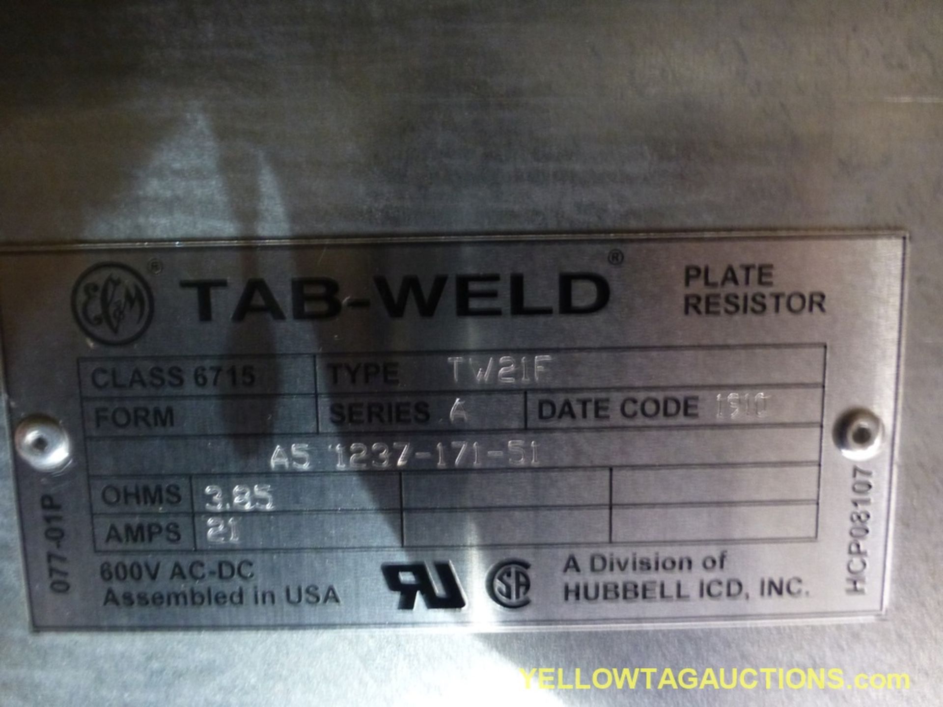 Lot of (2) Lab-Weld Power Horn Braking Resistors | Class: 6715; Type: TW21F; Series: A; OHMS 3-85; 2 - Image 2 of 2