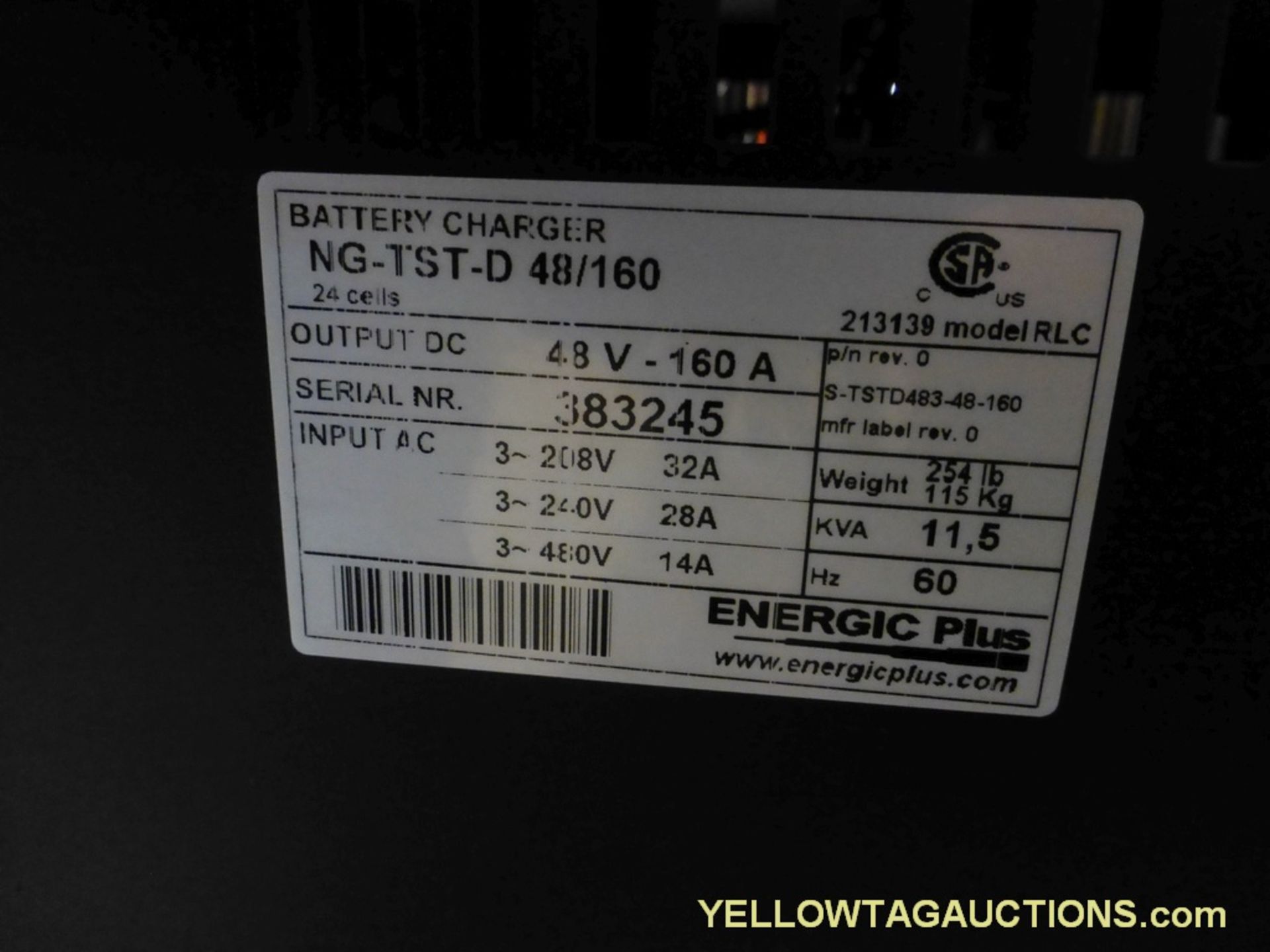 Energy Plus Battery Charger | Model No. 213139; Model: RLC; Part No. NG-TST-D 481160; Serial No. 383 - Image 9 of 9
