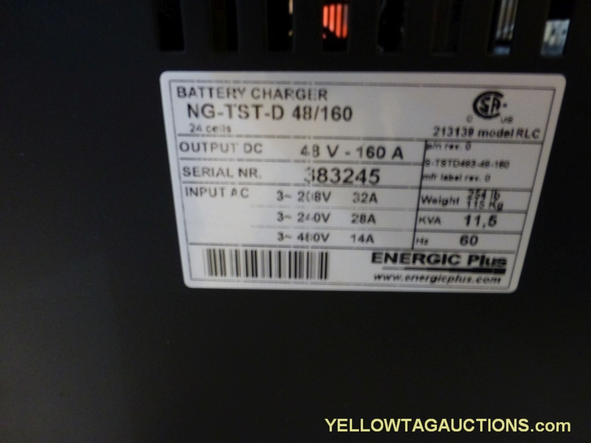 Energy Plus Battery Charger | Model No. 213139; Model: RLC; Part No. NG-TST-D 481160; Serial No. 383 - Image 7 of 9