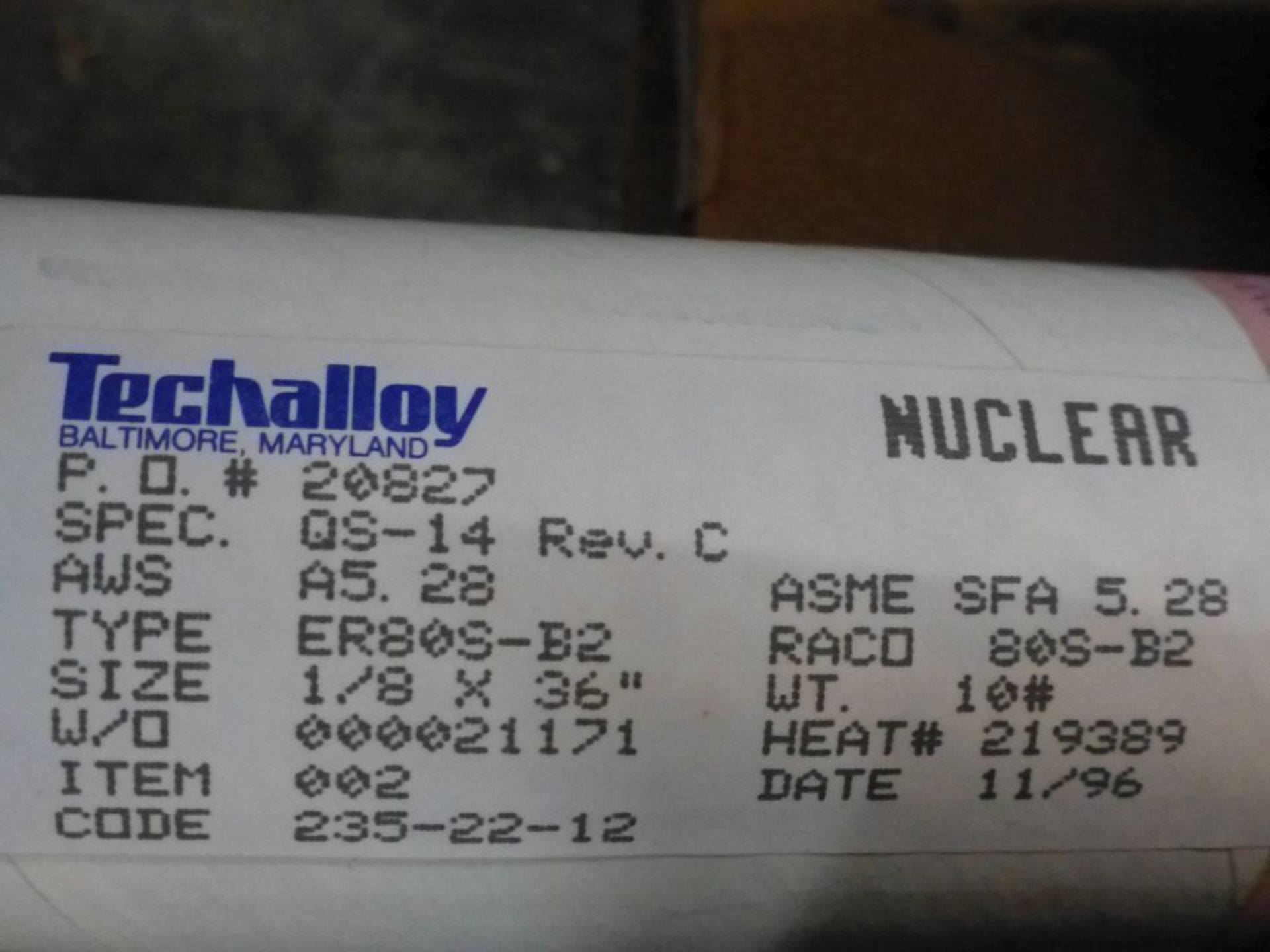 Lot of (2) Boxes of Techalloy Welding Rods|Part No. 20827; Type: ER805-B2; Size: 1/8" x 36" - Image 6 of 7