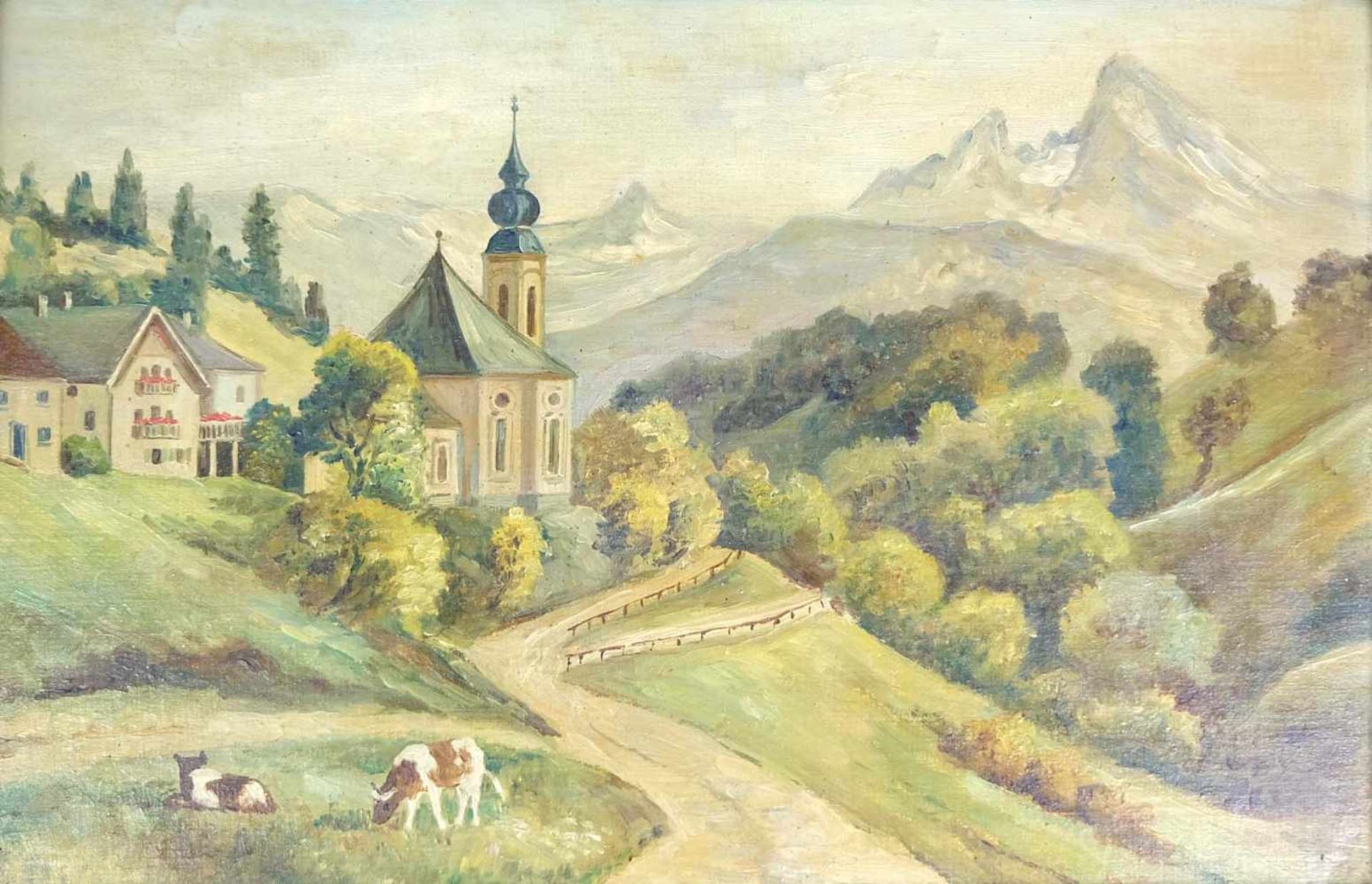 WESSELS, Ernst, Paderborner Autodidakt, Öl/ Holz, Wallfahrtskapelle Maria Gern bei Berchtsgade,