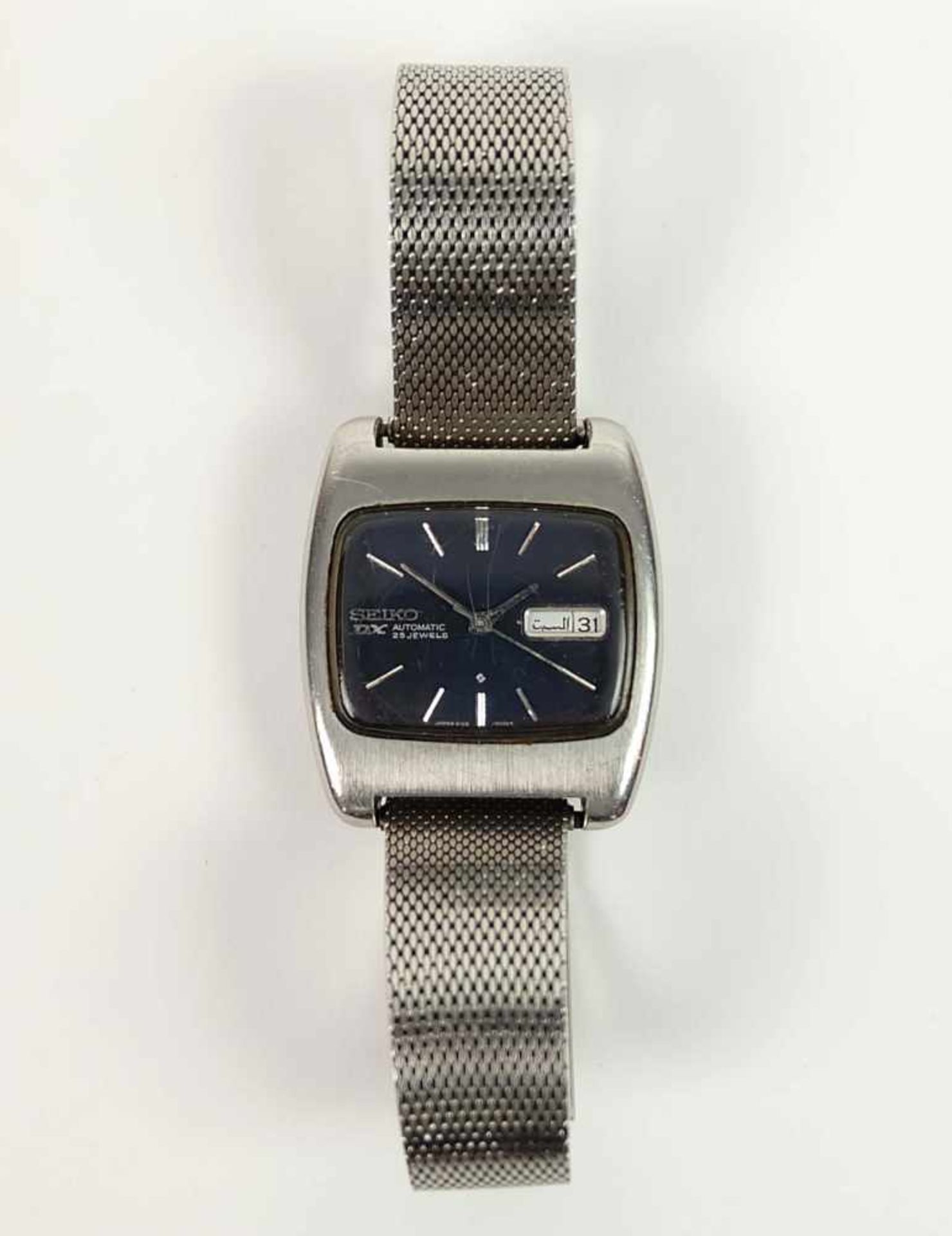 HAU, Seiko DX Automatic, 1970er-Jahre, für den arabischen Markt, Edelstahl, rechteckiges Gehäuse, 25