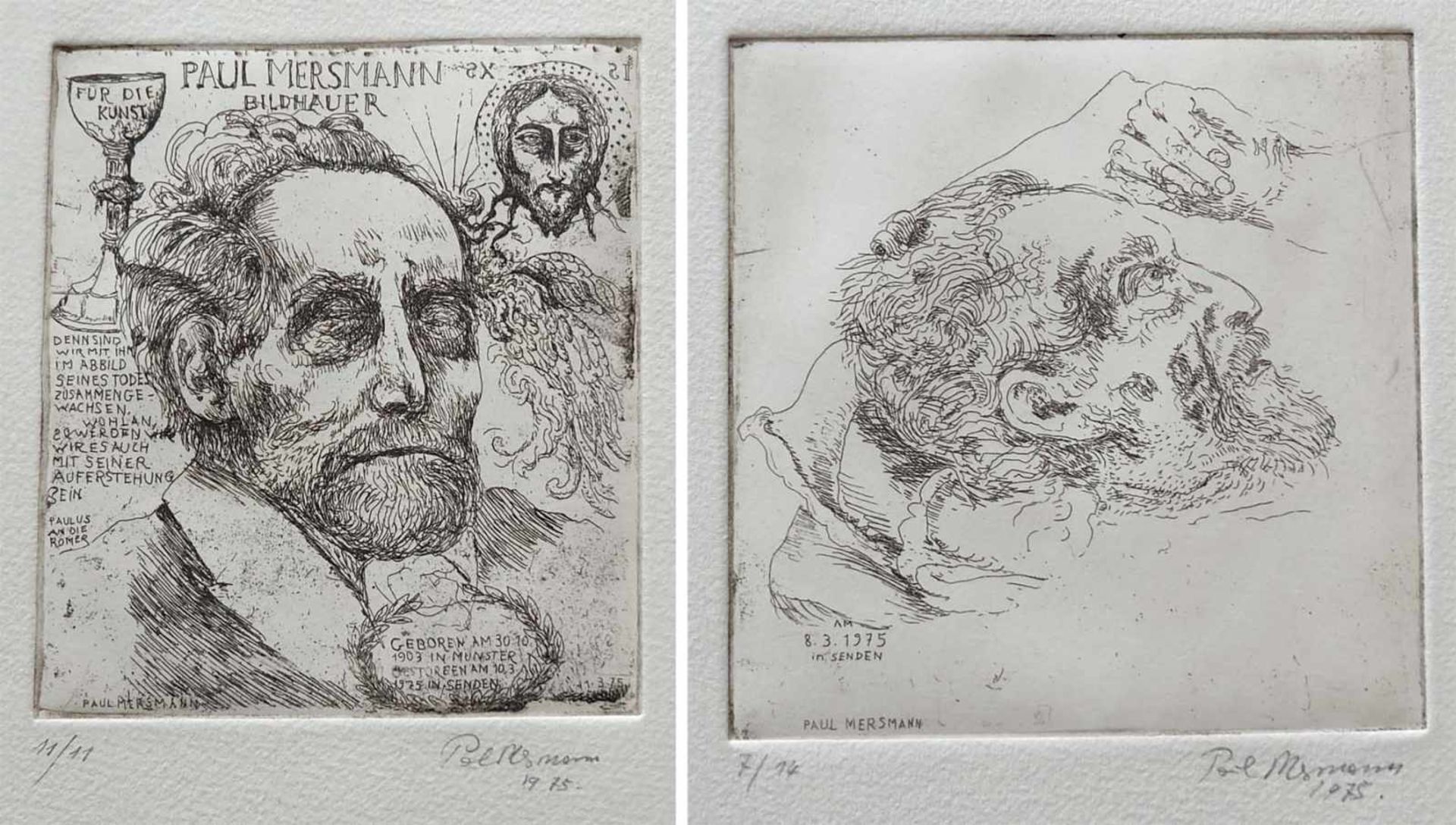 MERSMANN, Paul (*1903 in Münster †1975 in Senden), Zwei Radierungen, Selbstbildnisse, links unten