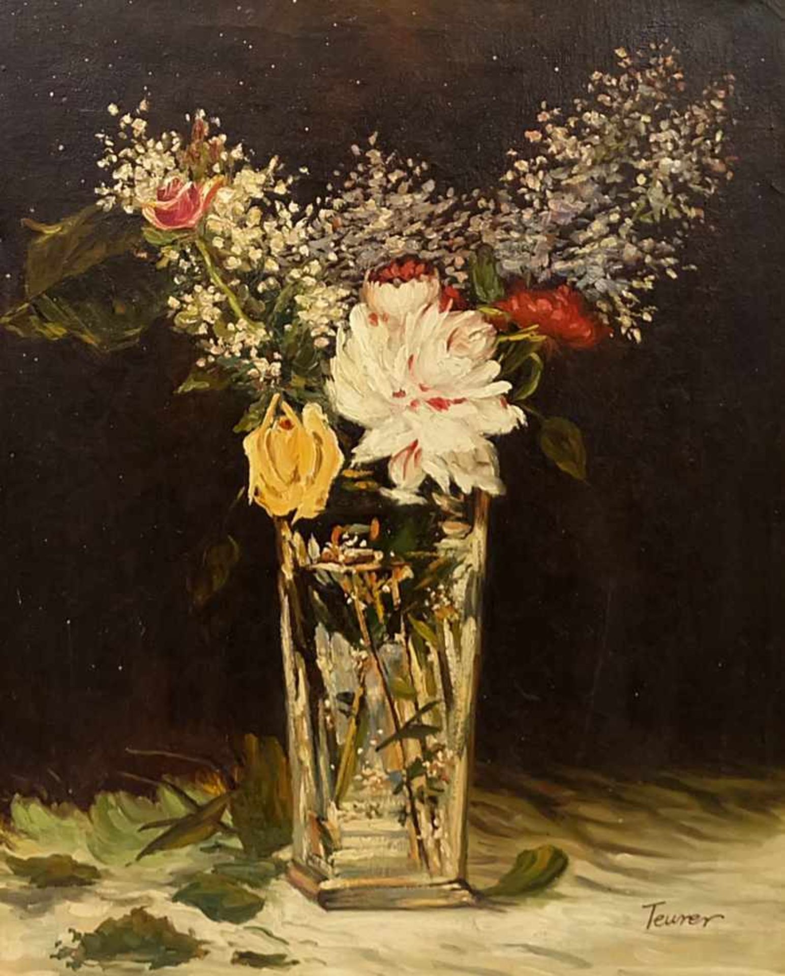 BLUMENSTILLLEBEN, Konvolut von 2, 1x rechts unten sign Teurer, Öl/ Lw., je 50 x40 cm, Goldleiste, - Bild 3 aus 3