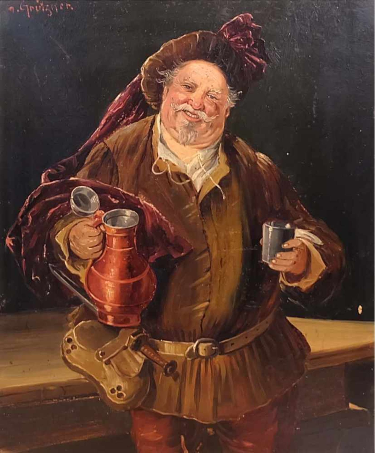 KOPIST, Historimsus Epoche, Öl/ Malkarton, Portrait eines Landsknechts nach Grützner, 36 x 30,5