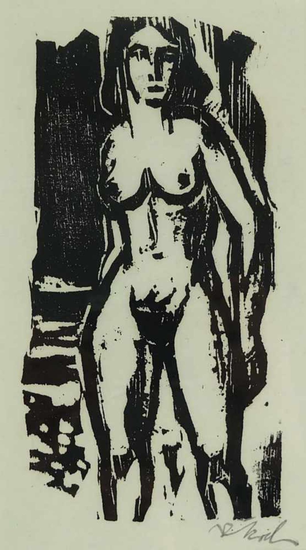 KOCH, Rudolf (*1902 Braunschweig †1985), Holzschnitt, Stehender weiblicher Akt, rechts unten