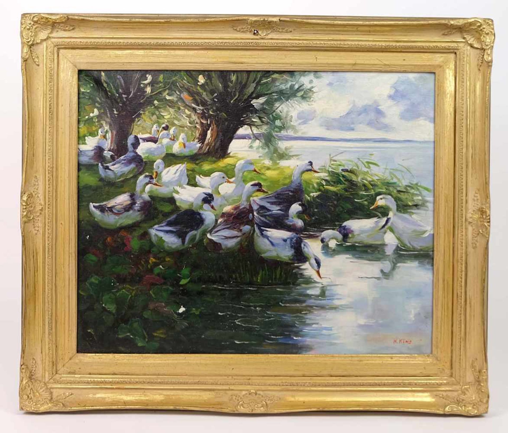 KÖNIG, H., Deutsche Schule, 20. Jh., Öl/ Lw., Enten am See, rechts unten sign., 40 x 50 cm,