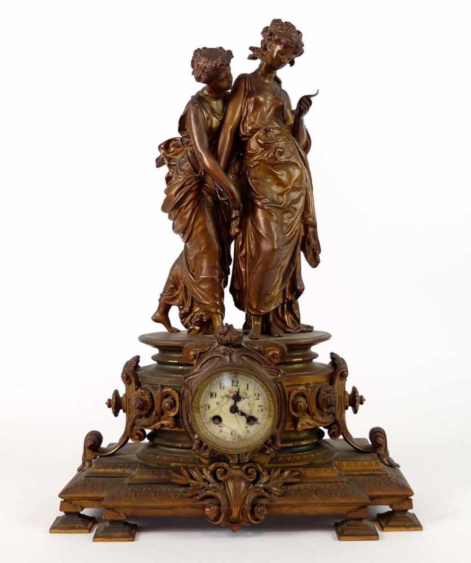 FIGURENUHR, Herst. Philippe H. Mourey (1840-1910), Frankreich, um 1900, Zinkgussgehäuse und