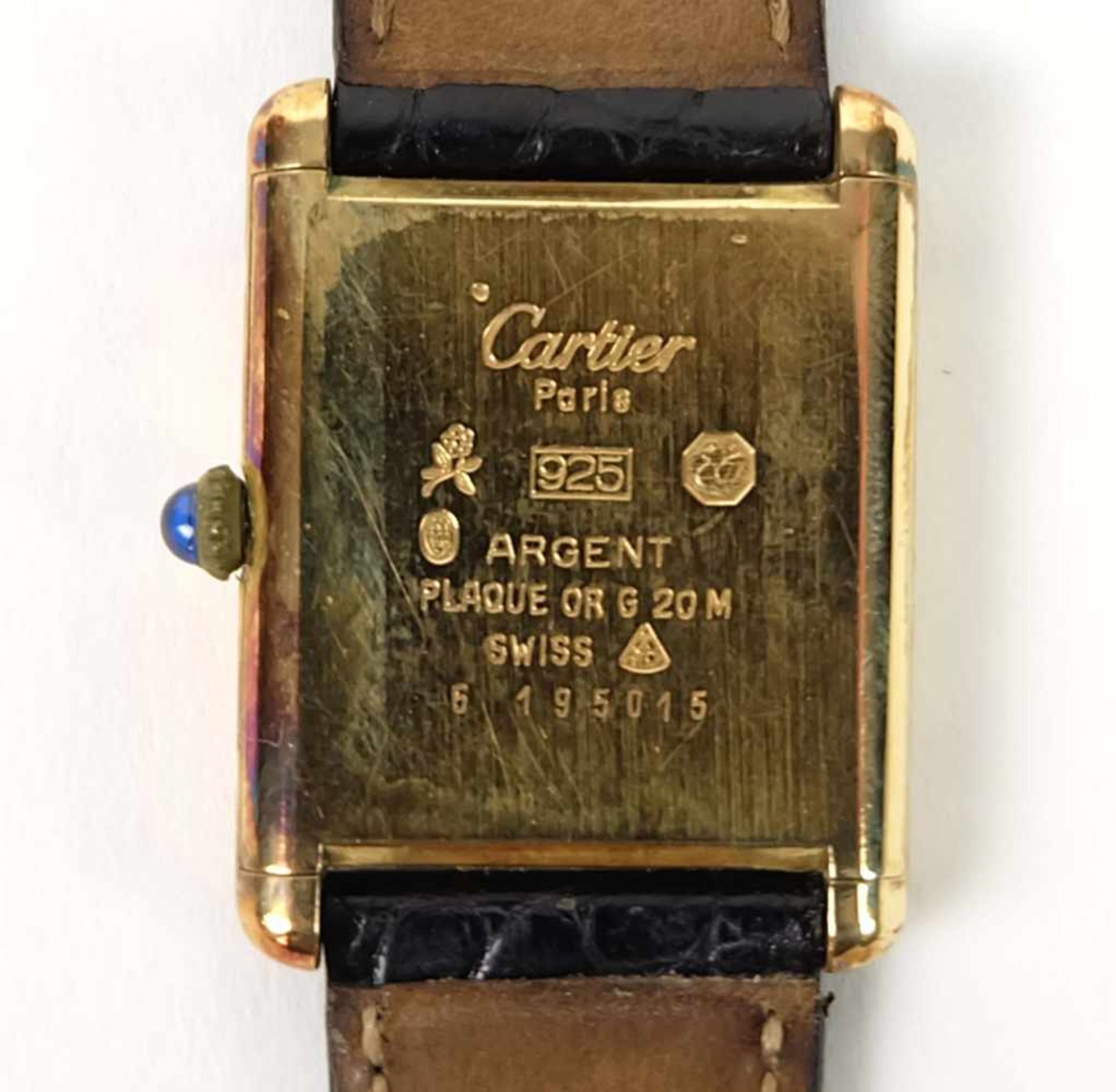 DAU, Hersteller Must de Cartier/ Paris, 925er-Silber vergoldet, entspr. Beschau, Saphircabochon, - Bild 4 aus 4