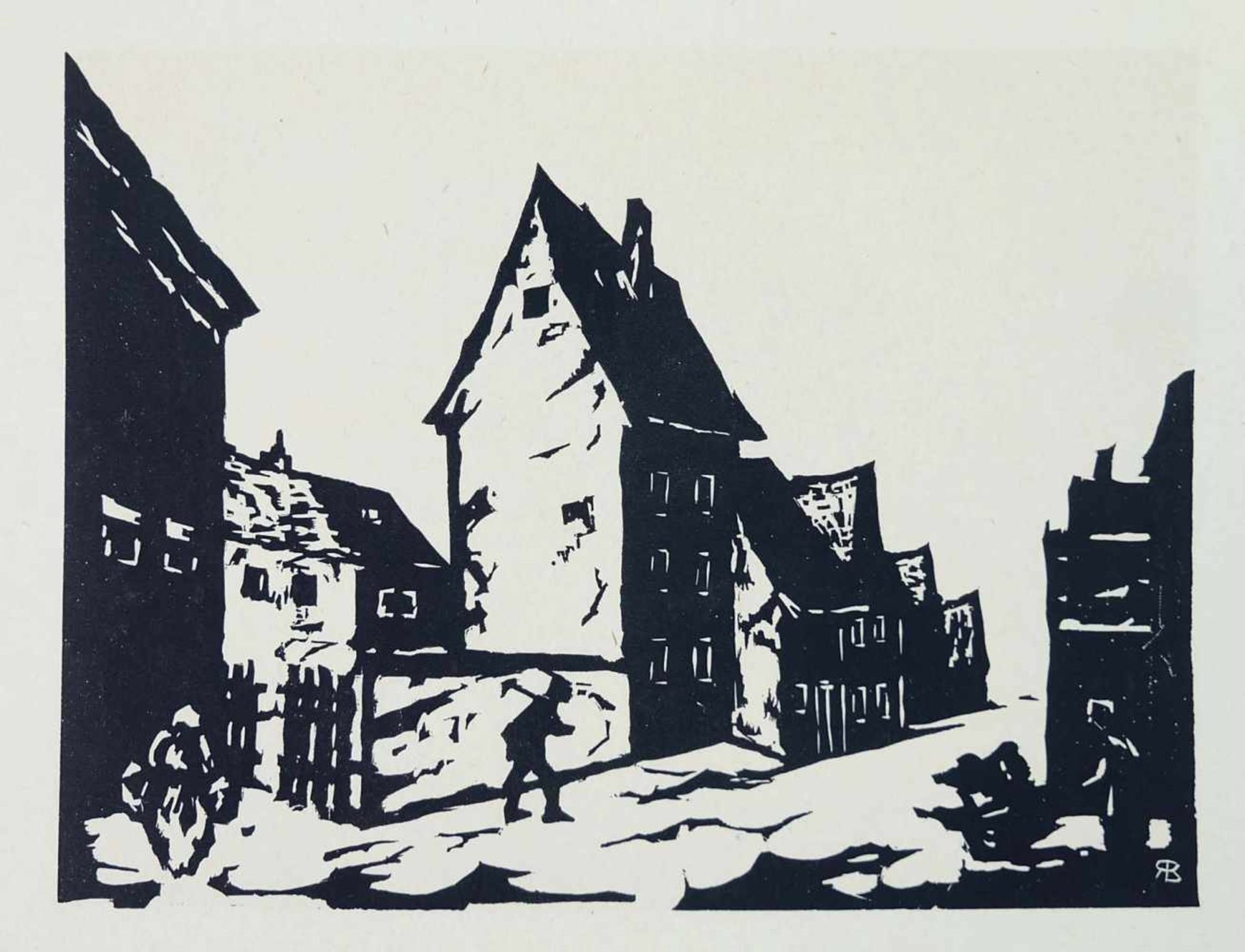 BERLIT, Rüdiger (*1883 Leipzig †1939 ebd), Holzschnitt, Vorstadt, 1918, rechts unten in der Platte