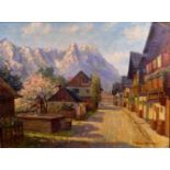 JOCHENS-BRAUSE, H. (?), Süddeutsche Schule, Öl/ Lw., Frühlingsstraße in Garmisch, rechts unten