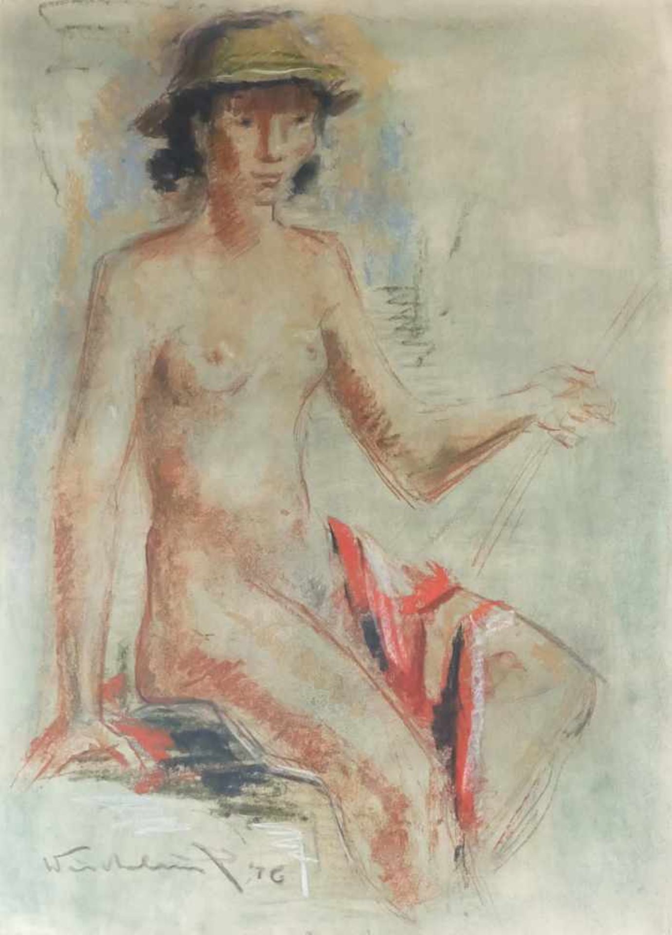 WIESCHEBRINK, Clemens (*1900 Münster †1971 Gronau), Pastell/ Papier, Sitzender weiblicher Akt mit