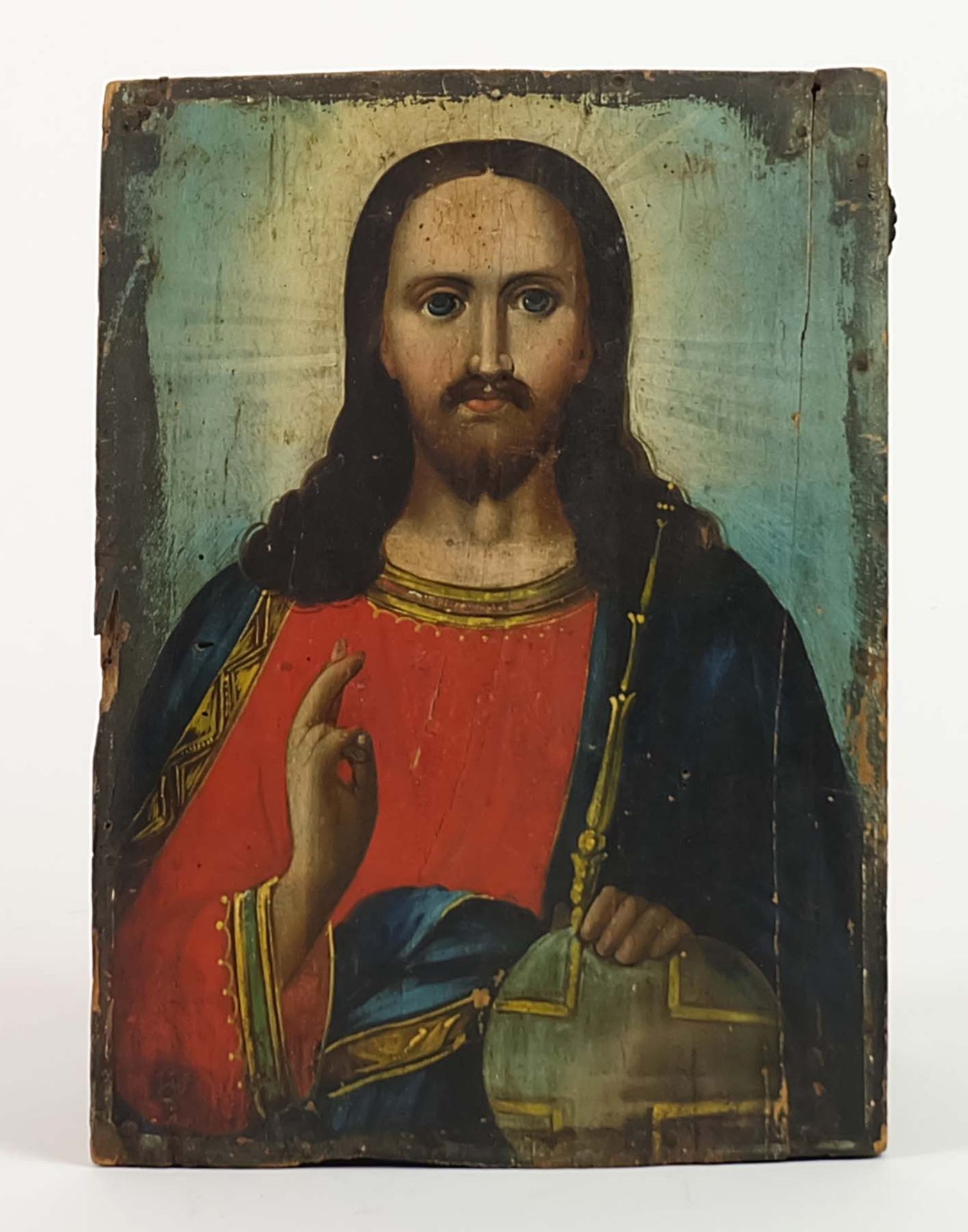 IKONE, Russland, 1. Hälfte 19 Jh., Christus Pantokrator, 23,5 x 17,5 cm, rest, min besch.