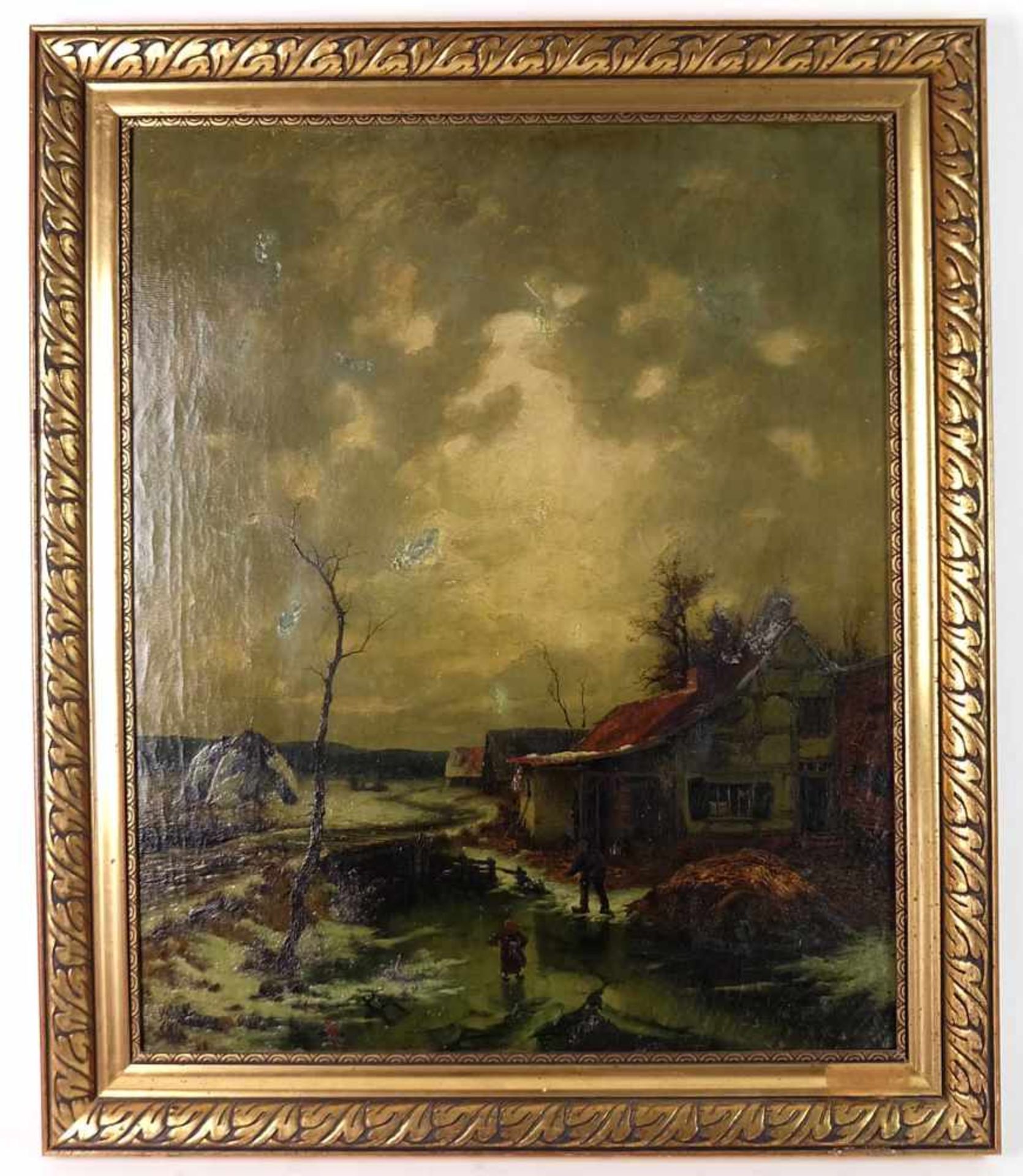 PETERS, Deutsche Schule, Ende 19.Jh., Öl/ Leinwand, Winterliche Landschaft mit Gehöft,