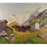 BREHM, Emil, Münchener Schule, Öl/ Leinwand, Alpines Dorf mit Kapelle vor Bergmassiv, 71 x 80 cm,