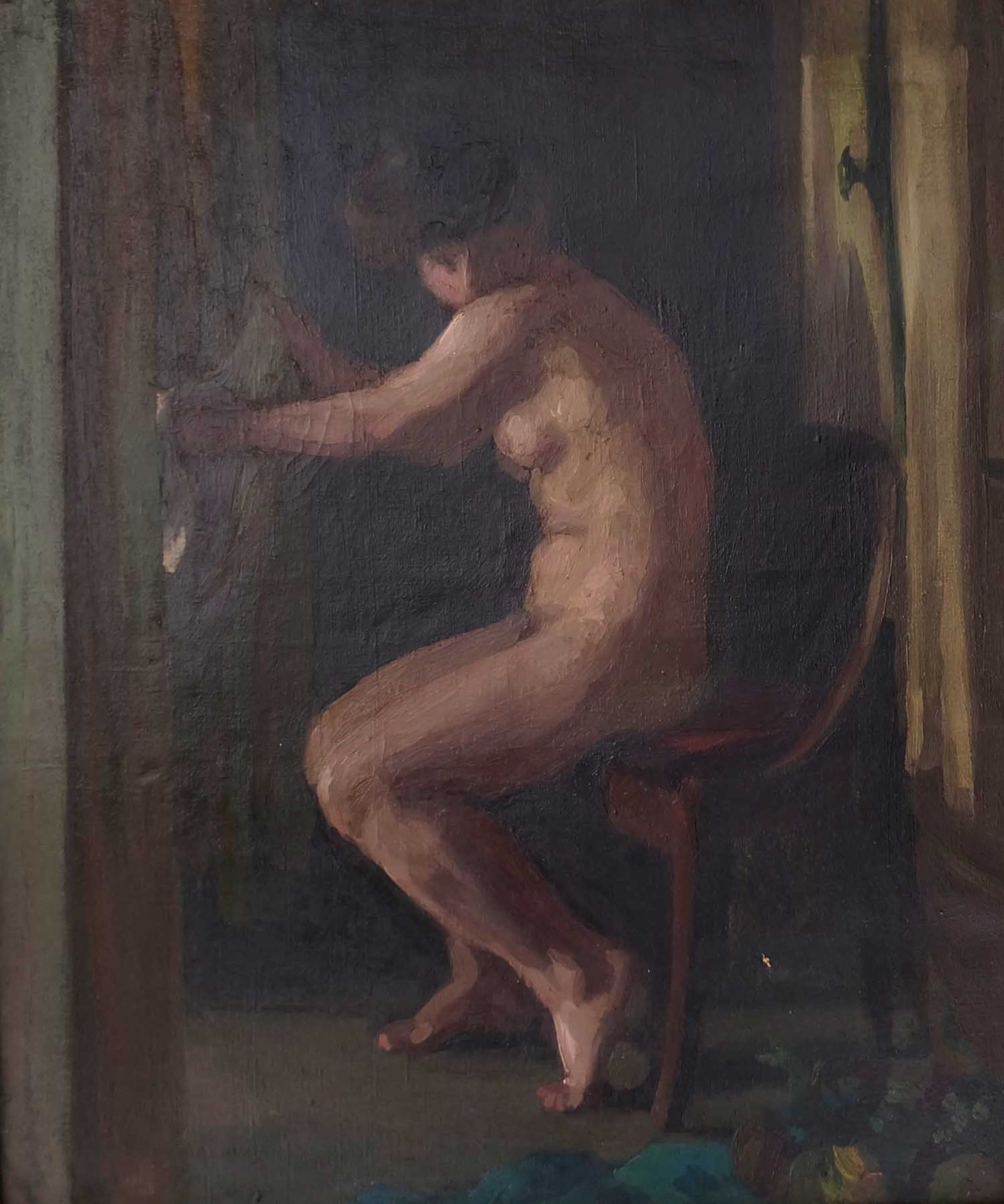 ANONYMOUS, um 1900, in der Art von Claudio Castelucho, Öl/ Lw., Studie eines Frauenaktes am Fenster,