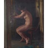 ANONYMOUS, um 1900, in der Art von Claudio Castelucho, Öl/ Lw., Studie eines Frauenaktes am Fenster,