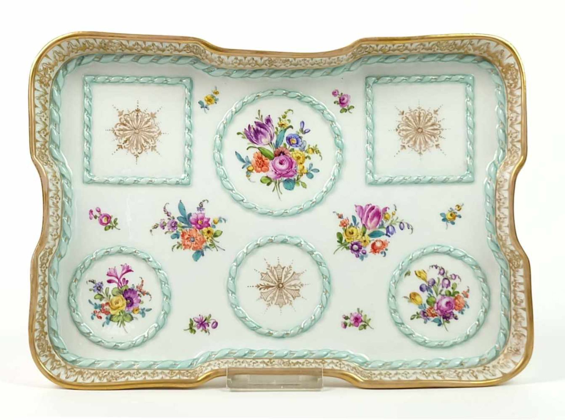 TOILETTTABLETT, Königliche Porzellan-Manufaktur Meissen, 19.Jh., Louis XVI-Stil, bunt-gold,