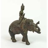 BRONZESKULPTUR, Indien, Elefant Airavata mit König Indra, ca 16 x 18 x 9 cm, besch.