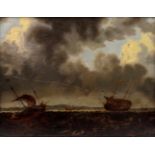 NIEDERLÄNDISCHE SCHULE, frühes 19. Jh., Öl/ Holztafel, Ziehende Sturmwolken über stürmischer See mit