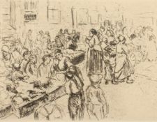 LIEBERMANN, Max, "Aus dem Judenviertel in Amsterdam: Karrenhandel", Original-Radierung, 15 x 20,