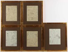MODERNER KÜNSTLER, 5 Zeichnungen/Papier, 29 x 21, nach antiken griechischen Motiven aus der