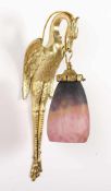 FIGURALE JUGENDSTIL-WANDLAMPE, Bronze, farbloses Glas, polychrome Pulvereinschmelzungen, H 41,