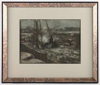 VAN SOEST, Luis Willem (1867-1948), "Baustelle mit Ramme", Pastell/Papier, 25 x 35, (