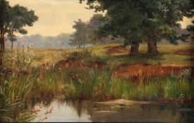 LUTTEROTH, Ascan (1842-1923), "Landschaft mit Gewässer", Öl/Malplatte, 26,5 x 41, minst.besch.,