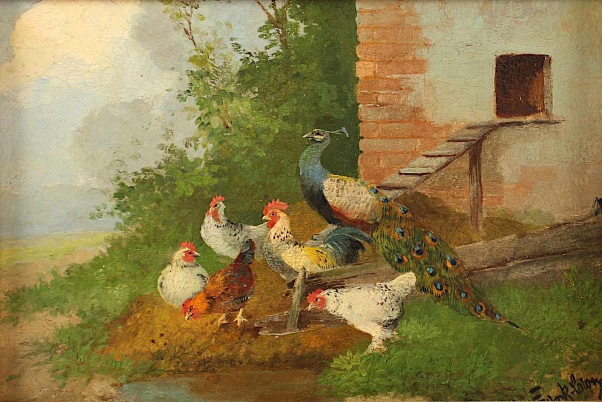 FRANK-COLON, Eugen (Maler um 1900), "Federvieh", Öl/Holz, 12 x 16, unten rechts signiert, R.