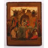IKONE, "Geburt Christi", Tempera/Holz, 32,5 x 26,5, im leicht eingelassenen Mittelteil ist der Stall