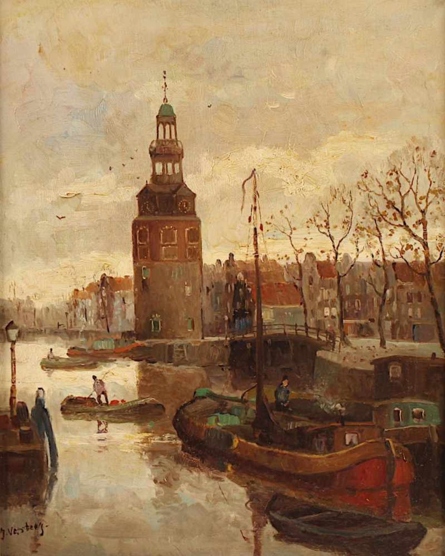 VERSTEEG, J. (Niederlande A.20.Jh.), "Blick auf den Montelbaanstoren in Amsterdam", Öl/Lwd., 51 x - Bild 2 aus 5