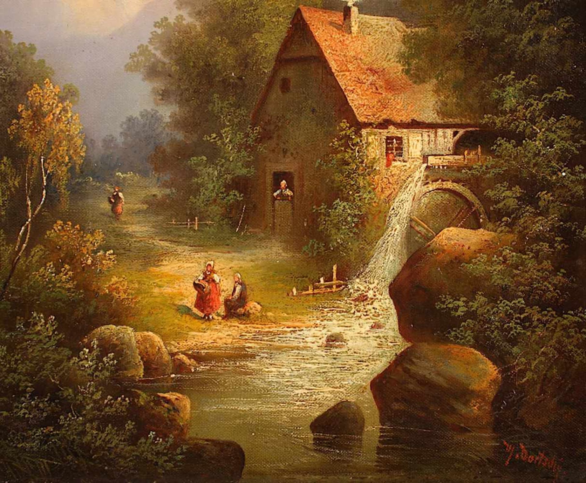 DORTSCHY, M. (Maler um 1900), "Vorgebirgslandschaft mit Mühle", Öl/Lwd., 47 x 32,5, unten rechts - Bild 2 aus 3