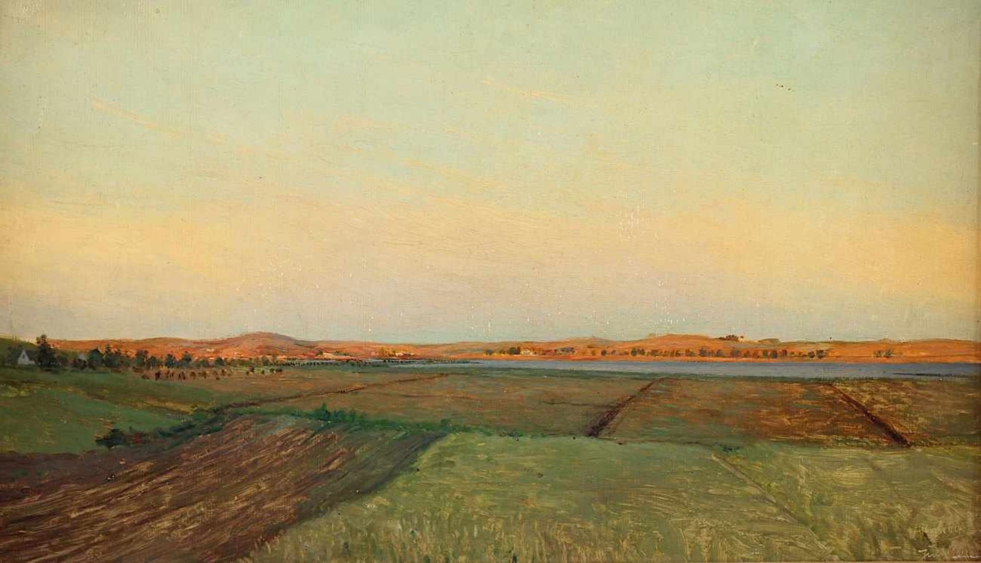 BROGE, Alfred (1870-1955), "Abend am Randers Fjord in Dänemark", Öl/Lwd., 34 x 57, unten rechts