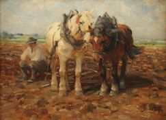 WOLF, Georg (1882-1962), "Rastender Bauer mit zwei Pferden", Öl/Malkarton, 15 x 21, unten rechts
