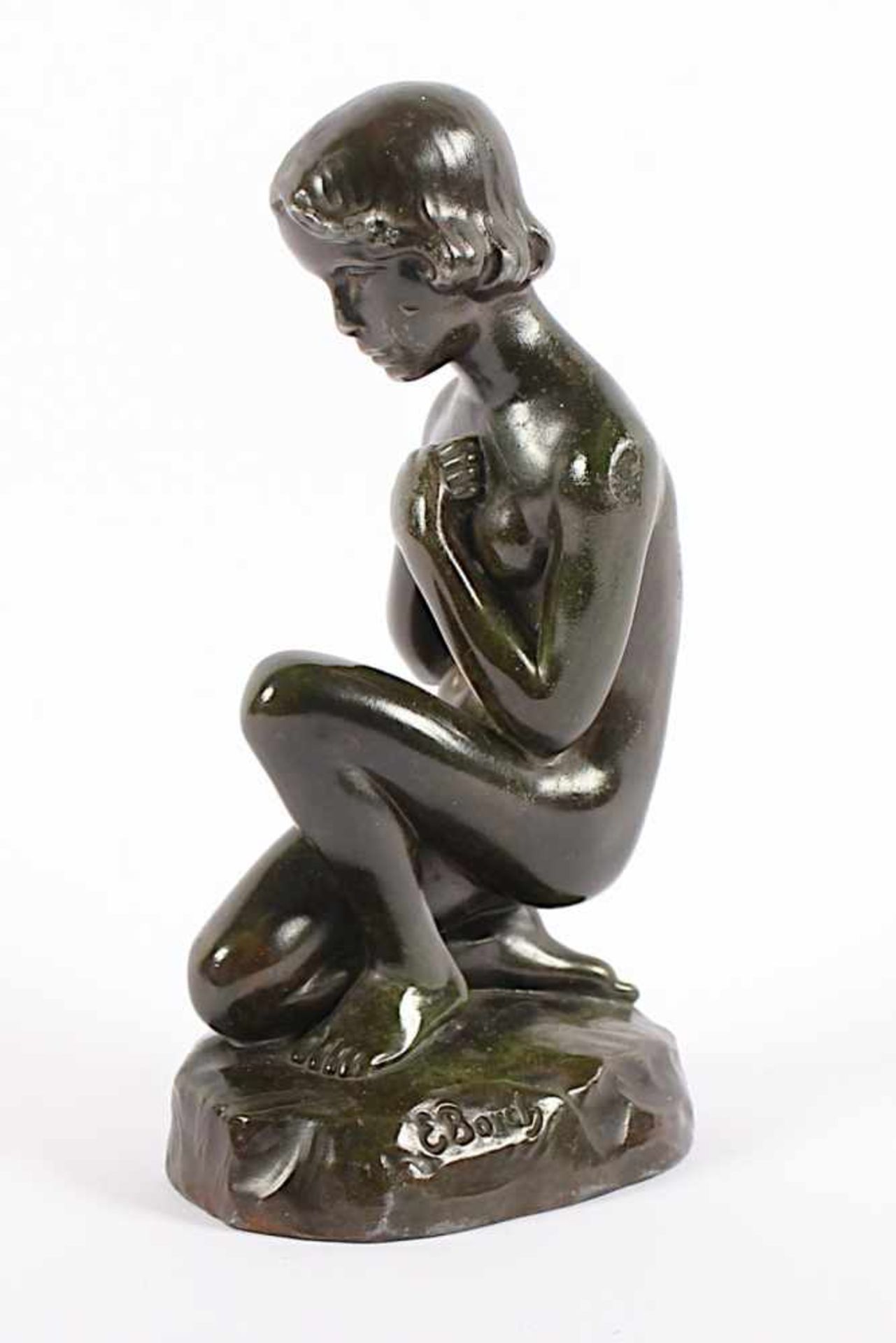 BORCH, Elna (1869 Kopenhagen - 1950), "Sitzendes Mädchen", Bronze, H 19, am Sockel signiert, - Image 2 of 4