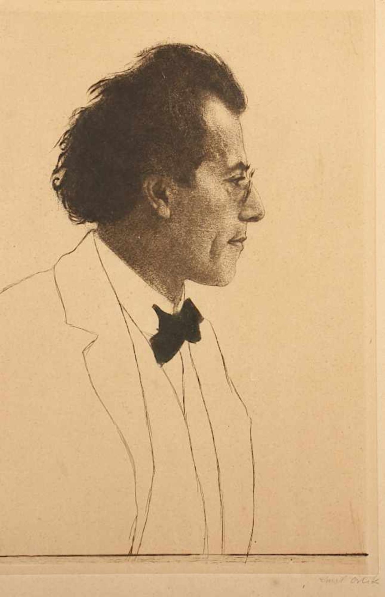 ORLIK, Emil, "Der Komponist Gustav Mahler", Original-Radierung, 29,5 x 20, handsigniert, min.