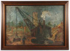 MANSKOPF, Herman (1913-1985), "Baustelle mit Bagger", Öl/Platte, 68 x 98, unten rechts signiert, R.