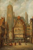 SCHÄFER, Henry Thomas (1815-1873), "Mittelalterliche Stadtansicht mit Kathedrale", Öl/Lwd., 77 x 51,