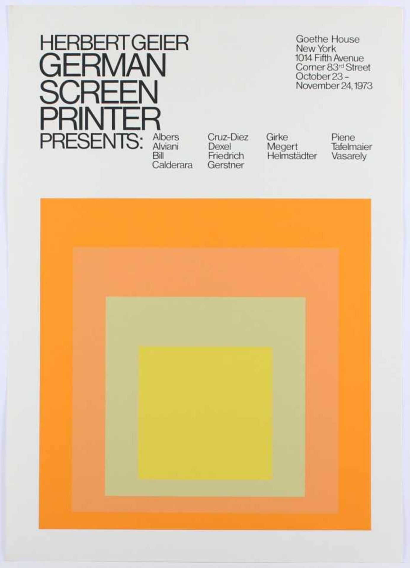 ALBERS, Josef, Plakat Goethe Haus/New York, 1973, Farbserigrafie, 84 x 59, min.läs., ungerahmt - Image 2 of 2