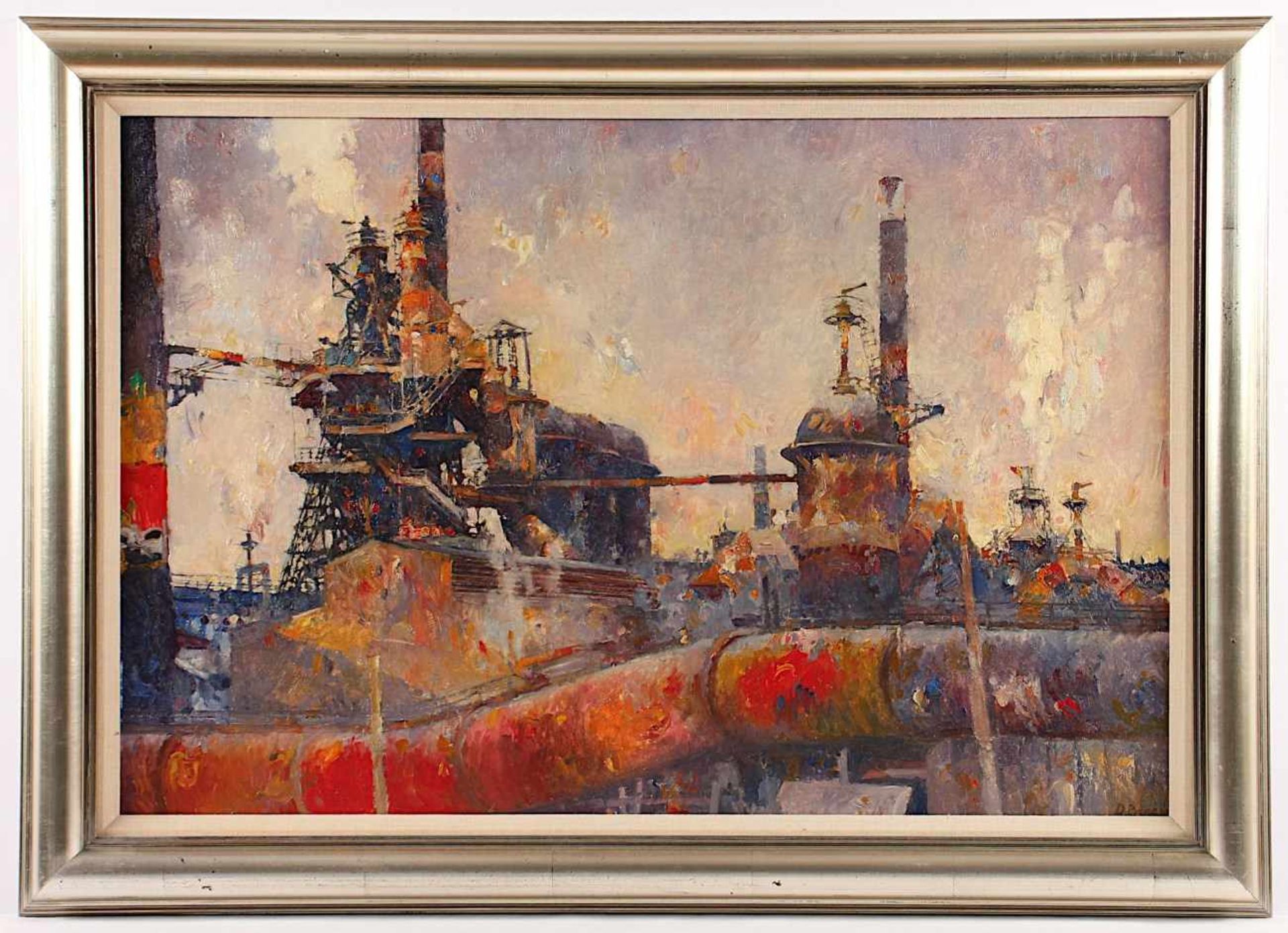 BRAAM, Dirk Pieter (1908-1986), "Stahlwerk Pernis im Hafen von Rotterdam", Öl/Hartfaser, 54 x 80, - Bild 2 aus 4