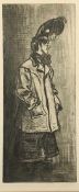 ZILLE, Heinrich, "Frau mit Pleureuse", Radierung vernis mou, 41 x 17,5, nicht nummerierte Auflage,