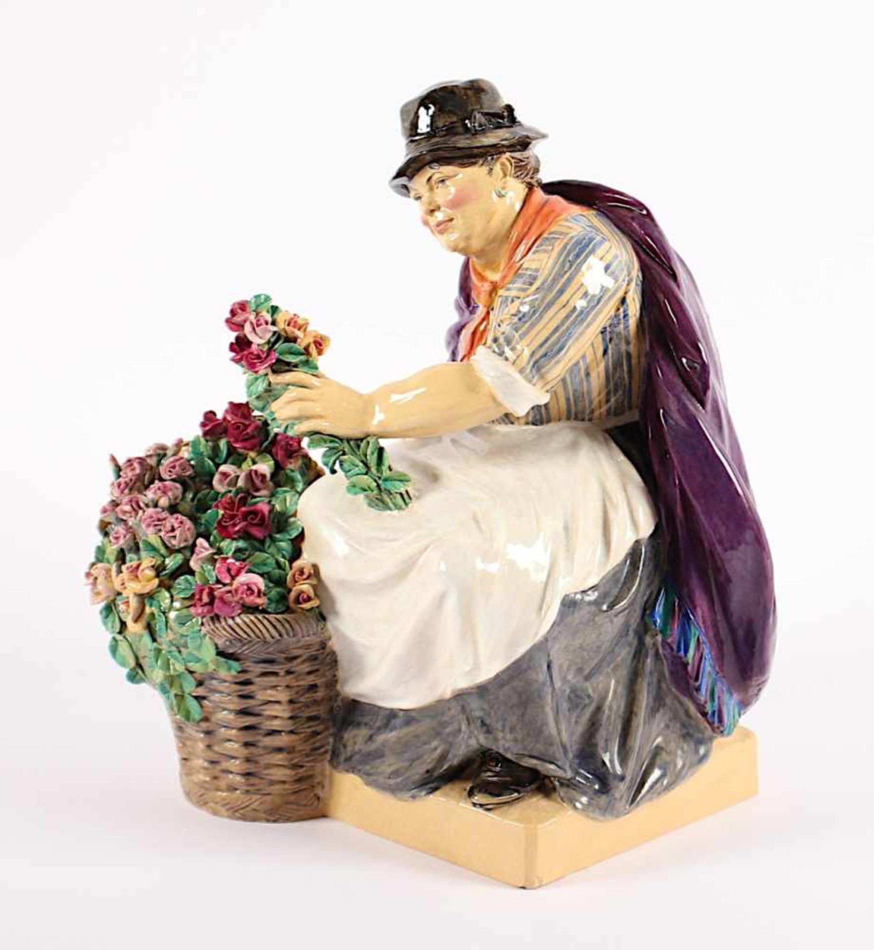 "THE PICADILLY ROSE WOMAN", Keramik, heller Scherben, polychrom glasiert, H 22, minst.besch., - Bild 2 aus 5