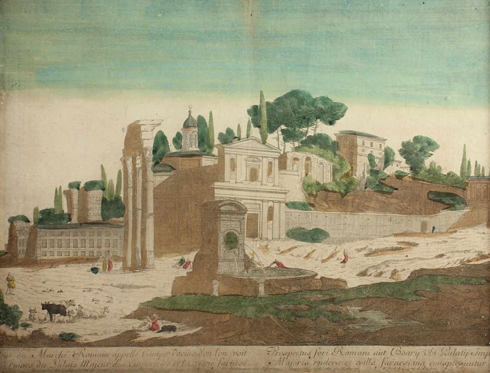 ZWEI GUCKKASTENBILDER, kolorierte Kupferstiche, 27 x 41 und 30 x 42 (Rom Forum Romanum), 18.Jh., - Image 3 of 3