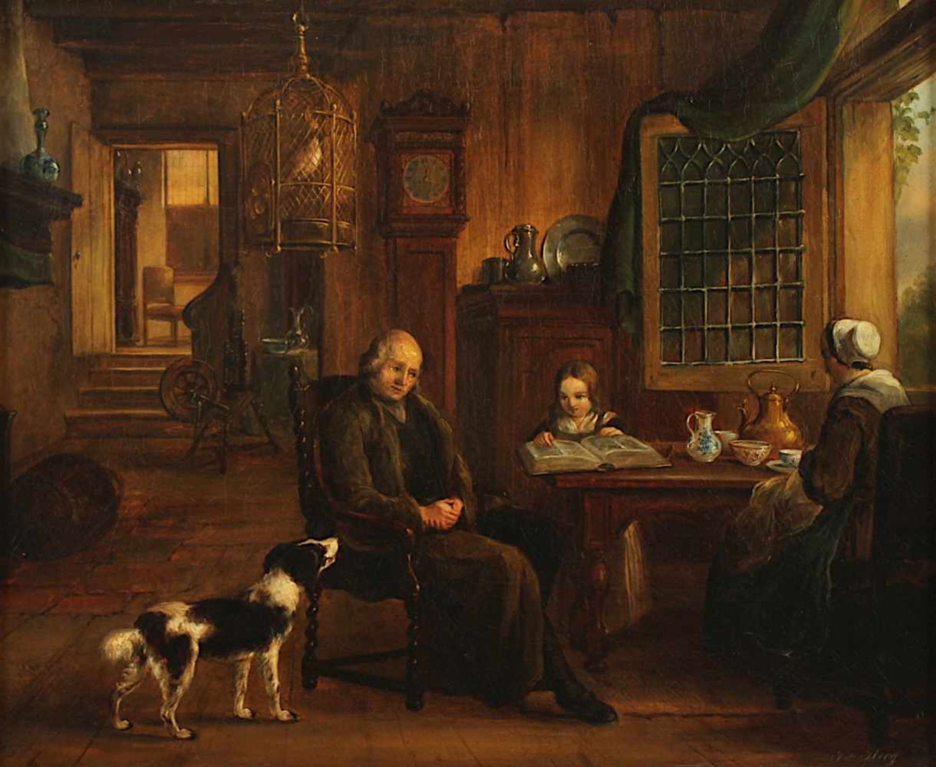 DE HOOG (Niederlande 2.H.19.Jh.), "Familie in der Stube", Öl/Lwd., 48,5 x 62, doubliert, unten - Bild 2 aus 4