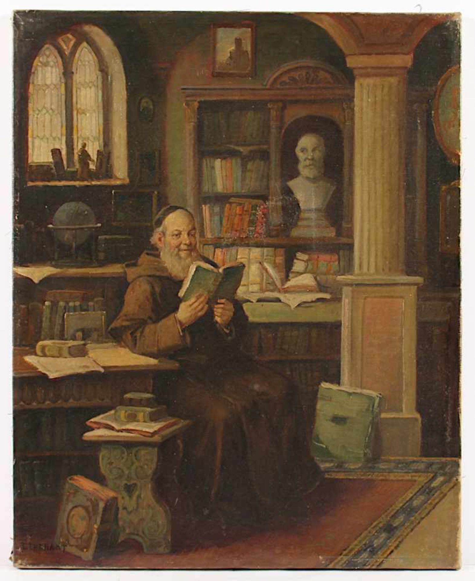 EHRHART, C. (Maler A.20.Jh.), "Lesender Mönch in der Studierstube", Öl/Lwd., 53 x 42, rest., unten - Bild 2 aus 5