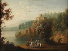 MALER DES 17./18.JH., "Landschaft mit Burg und Figurenstaffage", Öl/Lwd., 15,5 x 20, doubliert, R.
